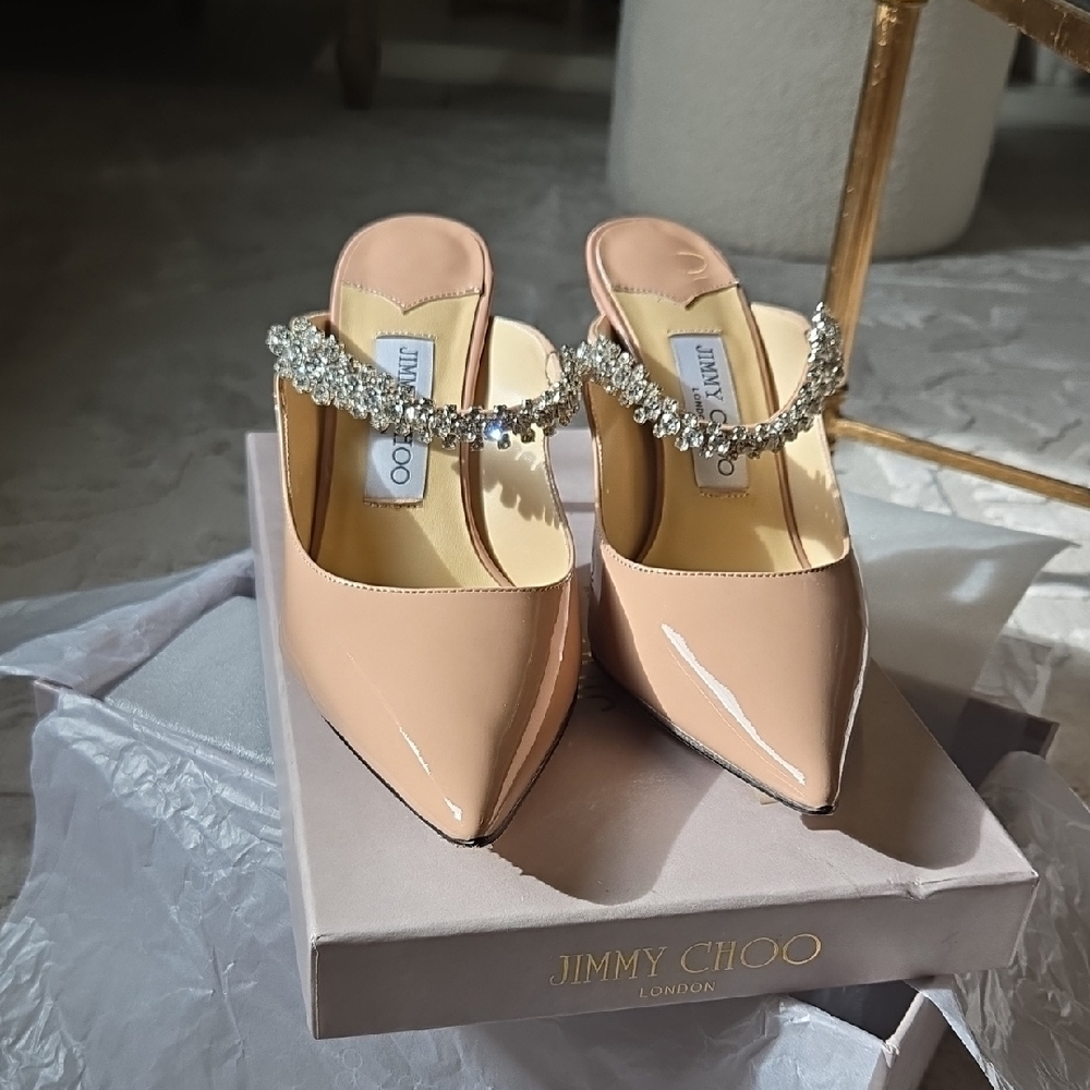 Jimmy Choo Blush Patent Heels with Crystal Strap